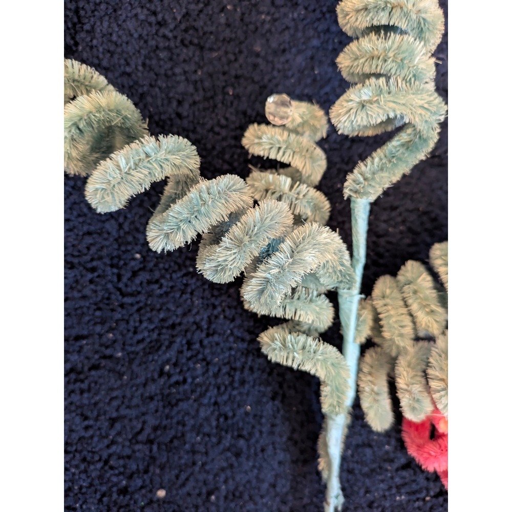 6 Vintage Chenille Spiral Floral Stems Pink Orange Green Beaded Christmas Crafts - Picture 4 of 12